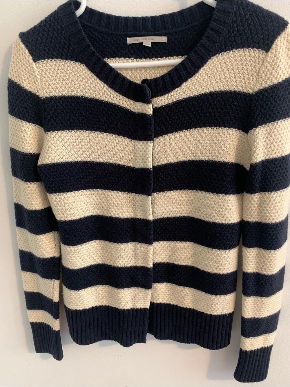 GAP Navy and Cream Striped Knit Cardigan